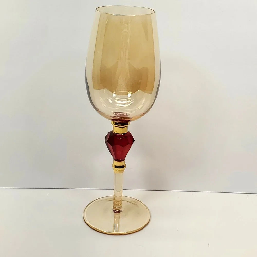 Pier 1 Amber Luster Red Jewel Water Goblet Crystal Stem Elegant